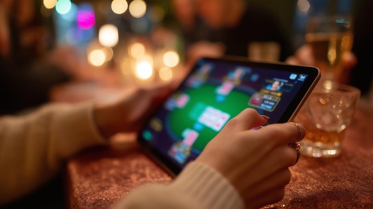 Meja Caribbean Stud Poker di platform nissinbet dengan kartu yang jelas dan tata letak dealer